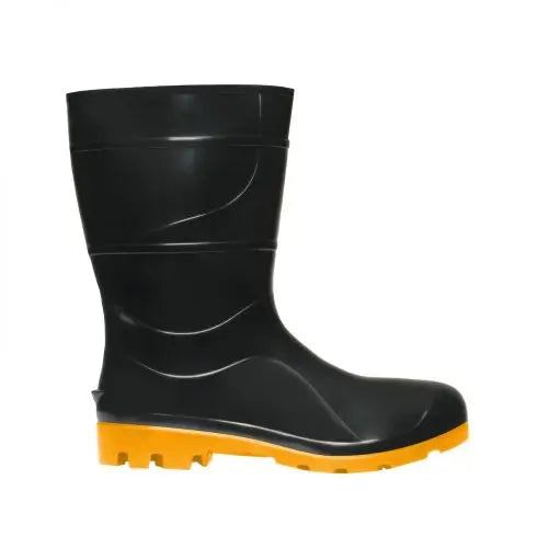 BOTA PVC GALOCHA PRETA SOLA AMARELA C/ FORRO CANO 28cm – CARTOM