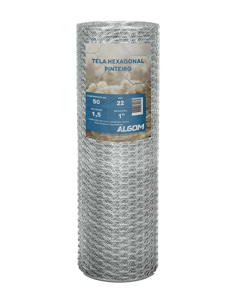 TELA HEXAGONAL PINTEIRO 1" FIO 22 (0,71mm) ROLO 50M – ALGOM